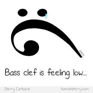 Bass Clef is Feeling Low - Vector - Music Cartoon By Hannah Sterry