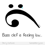 Bass Clef is Feeling Low - Vector - Music Cartoon By Hannah Sterry