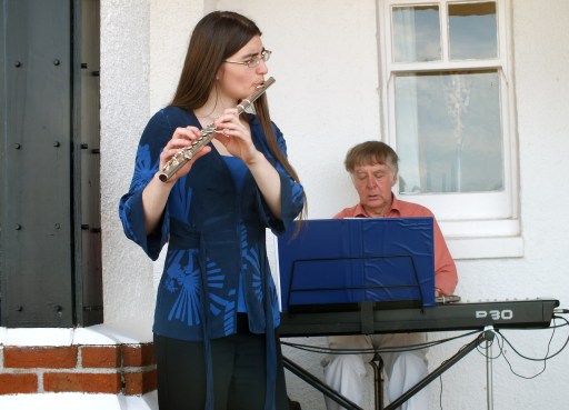 The Sterrys (flute and piano jazz duo) playing for Hope Cove Lifeboat Fundraiser at The Cottage Hotel.