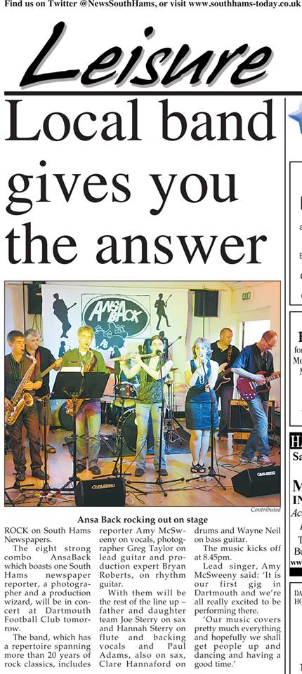 Live music at Dartmouth Football Club from Ansa Back!